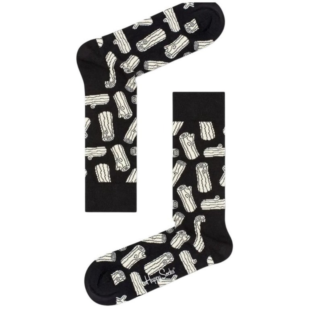 HAPPY SOCKS Men's Log Cotton Crew B&W Socks, Black Sz 8-12. NWT MSRP $16